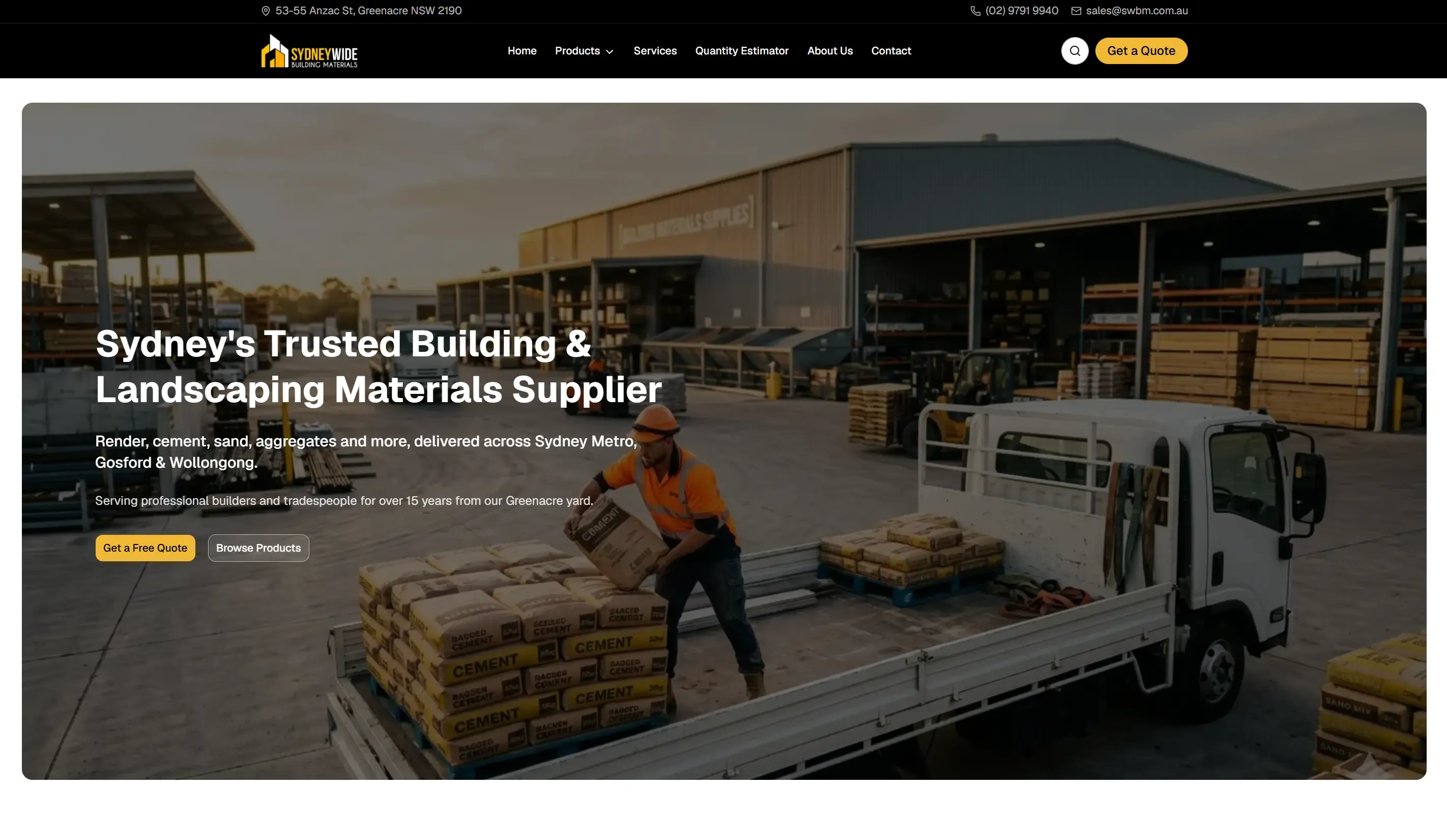 Sydney Wide Building Materials website, 1 of 4